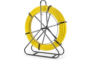 LJJJXXX Fish Tape Fiberglass 6MM 656FT, Duct Rodder Fish Tape Puller Fiberglass Wire Cable Running Sturdy Steel Reel Stand