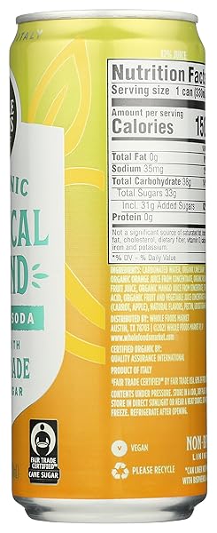 WHOLE FOODS MARKET, ORGANIC TROPICAL SODA, 11.2 OUNCE
