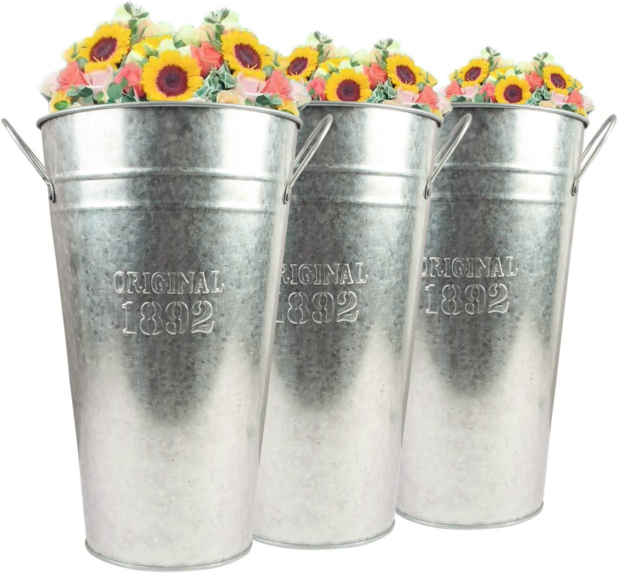 EAU 12 Inch Galvanized Vase Tall Rustic Tin Flower Vases