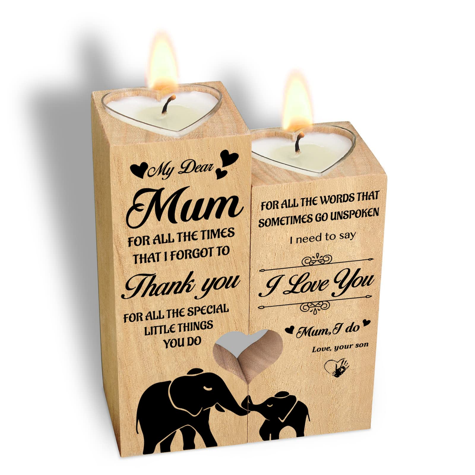 Heart-shaped Candlestick-Candle Valentines Decoration-Birthday-Wooden - birthday gifts for mum candle holder mum gifts（Mum-son）
