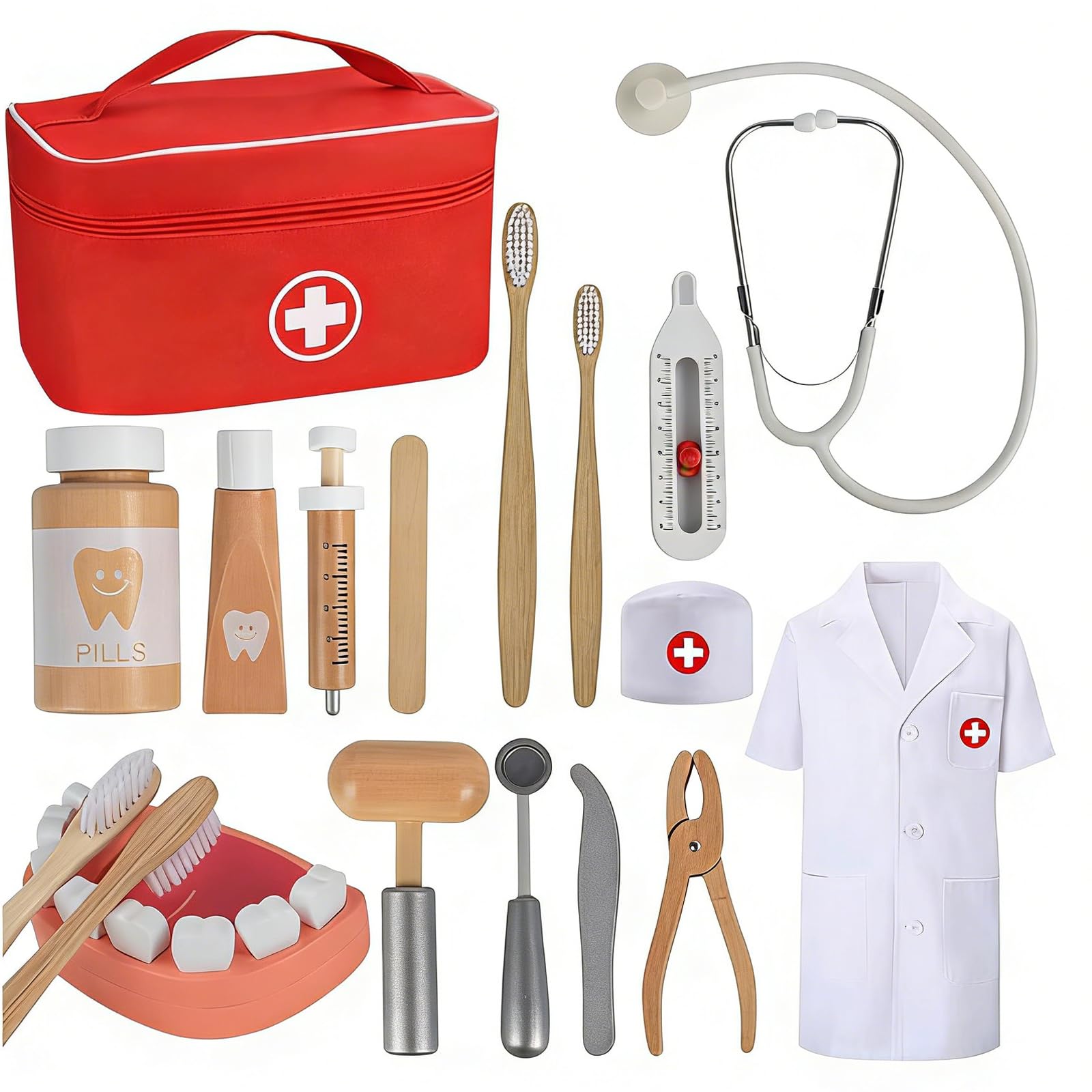 TGTT Doctors Set for Kids, Dentist Toys with Real Stethoscope, Role Play Toys for 3+ Year Old Girls , Kids Doctors Kit with Doctor Costume, Doctor Set Toys Gifts for 3-12 Year Old Toddlers