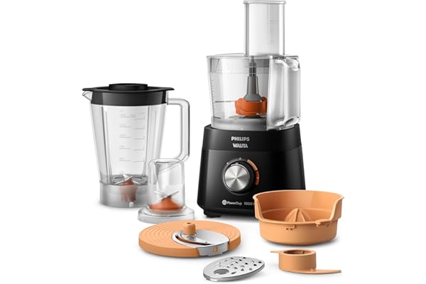 Philips Walita Multiprocessador PowerChop 1000, Preto, Copo com capacidade de 1,5 litros, Duas velocidades + pulsar, 6 acessórios, 1000W, 110V (HR7304/91)