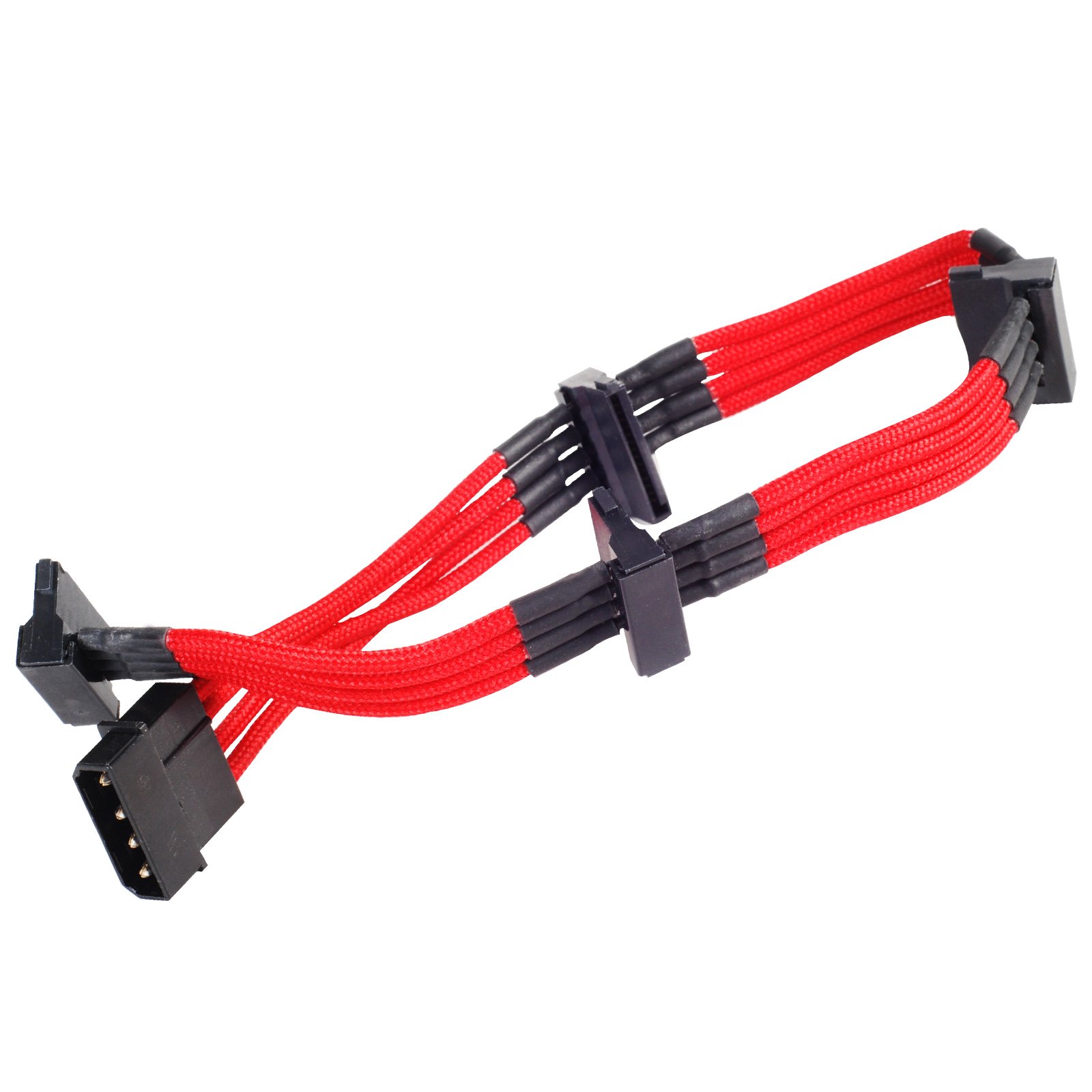 SilverStone SST-PP07-BTSR - 30cm Molex to 4x SATA Sleeved Extention Cable, red
