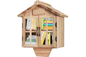 Amcortn Little Library Box Outdoor Free Library Kit, Updated Double Doors Literature Little Library Box, Wood Cabinet Book Storage for DIY Nameplate, Neighborhoods, Community, Schools Sharing Books