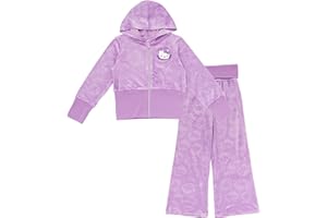 Hello Kitty Girls Velour Zip Up Hoodie and Jogger Pants Outfit Set Toddler to Big Kid Sizes (2T - 14-16)