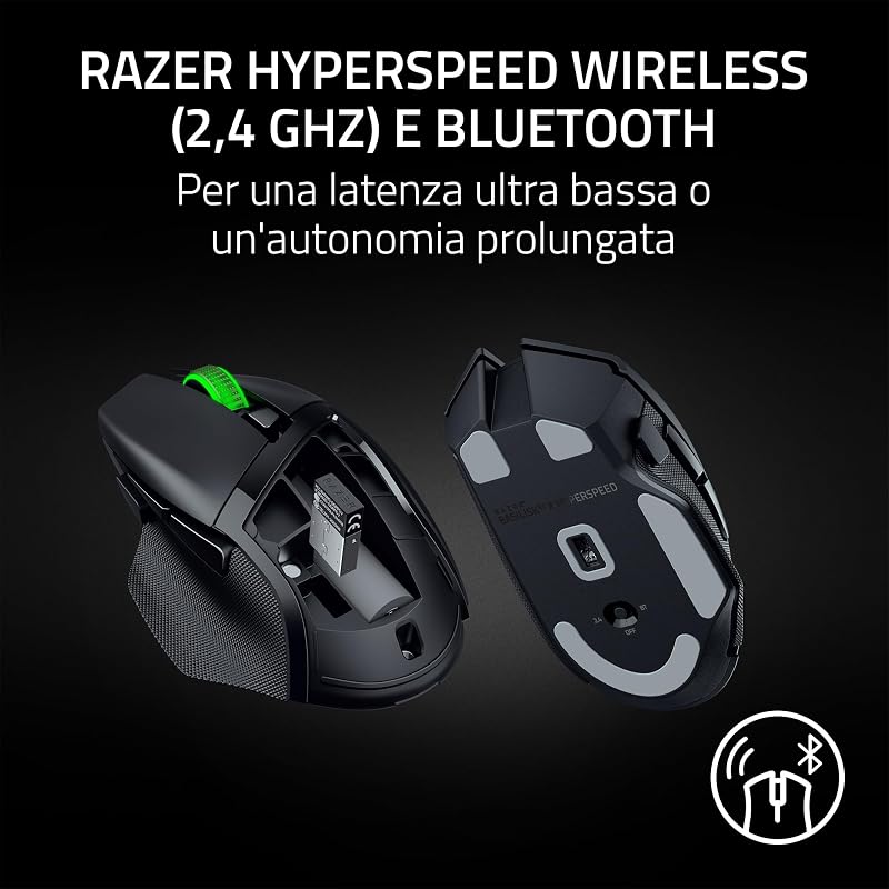 Basilisk V3 X HyperSpeed - Mouse wireless da gaming personalizzabile (9 comandi personalizzabili, HyperSpeed Wireless e BT, Sensore ottico avanzato 5G da 18K, Tecnologia Chroma RGB) Nero
