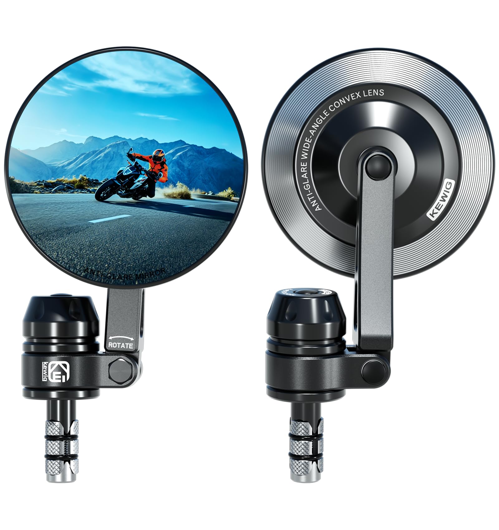 Photo 1 of VAZESWIN Aluminum Alloy Rainproof Motorcycle Bar End Mirrors, CNC Machined Anti-Glare Blue Lenses Motorcycle Rear View Mirrors, Foldable Multi-Angle Adjustable Fit for 12-18mm Handlebar Inner Diameter
