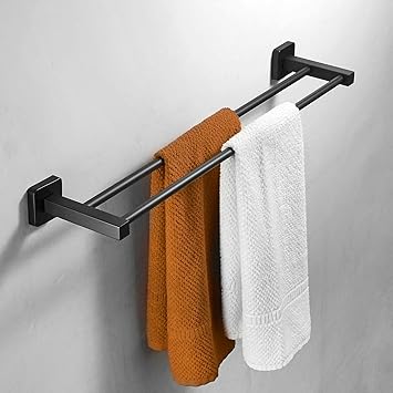 Toallero doble barra 60 cm acabado negro mate accesorios de ...