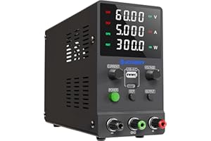Jesverty DC Power Supply Variable, 0-60V 0-5A Adjustable Switching DC Regulated Bench Power Supply with 20W USB & Type-C Quick-Charge, Encoder Knob, Output Switch, 4-Digit LED Display - SPS-6005M