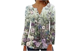GENERIC Womens Tunic Tops 2023 Long Sleeve T Shirts Cute Print Tees Loose Fit Trendy Henley Tshirt Casual Dressy Blouses