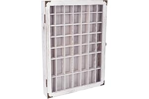 Tcatec 49 Slots Shot Glass Display Case Solid Wood Cabinet Collection Holder with Lockable Door Wall Mounted Shot Glass Display Storage Box for Multiple Shot Glasses, 18"x25", Rustic White