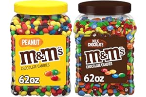 M&M's Chocolate Peanut Jar and M&M's Milk Chocolate Jar - 62oz each (Pack of 2) - Candy Bulk Plastic Jar - Pantry Size - By World Group Packing Solutions