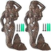 NSBELL 2PCS Rustic Cast Iron Mermaid Hook Wall Hanger Decor Beach Nautical Towel Holder
