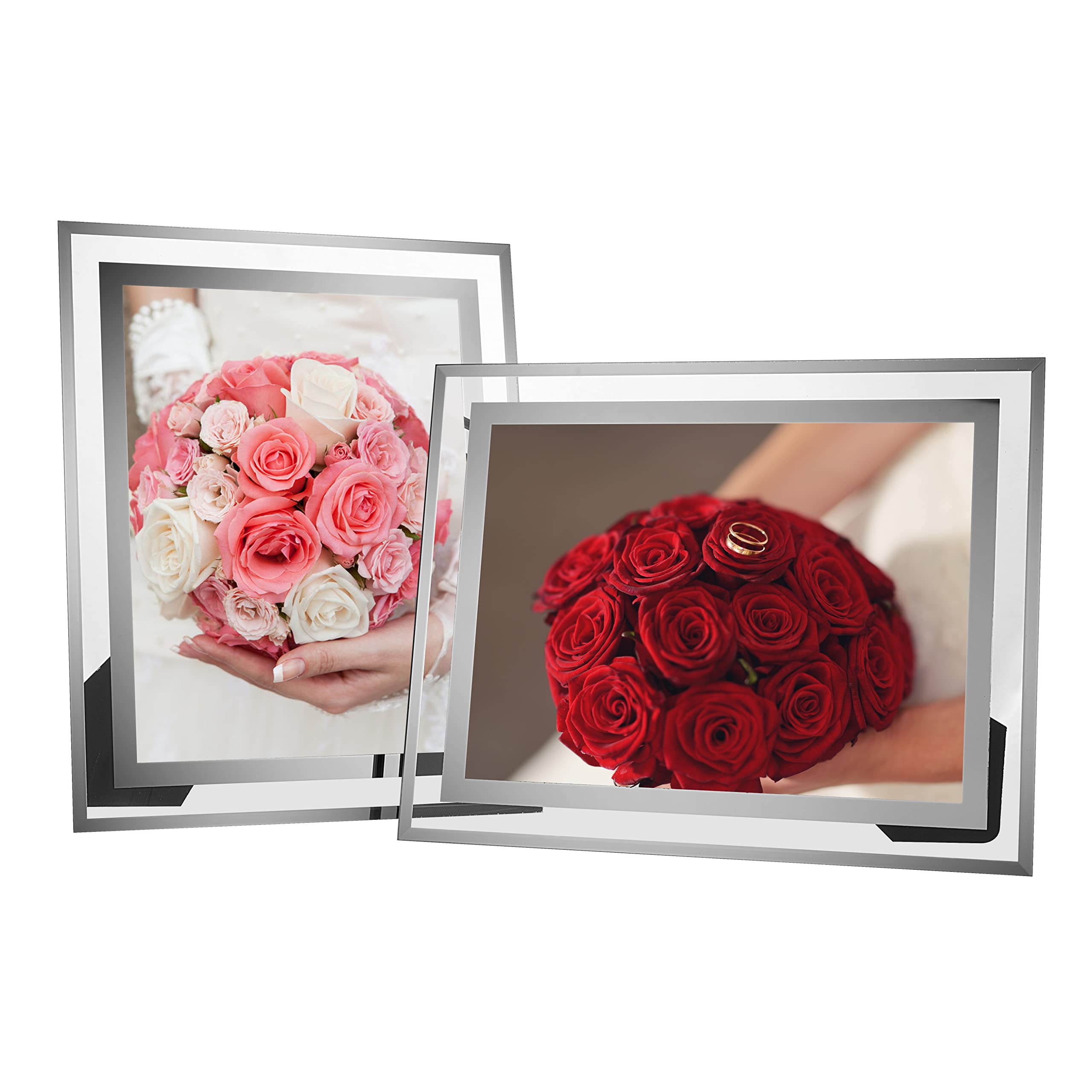 LOKCASA 6x8 Glass Photo Picture Frames,Classic Silver Border Frames, 2 Pack,for Wedding Family Photos and Home Decoration,Portrait or Landscape Display
