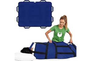 ABLEUPLIFT Positioning Bed Pad with 8 Reinforced Padded Handles - Washable Transfer Sheet for Lifting & Repositioning - Quick-Dry Patient Slide Blanket for Caregiver, Bedridden, Elderly - 48" x 40", Blue Ver 2