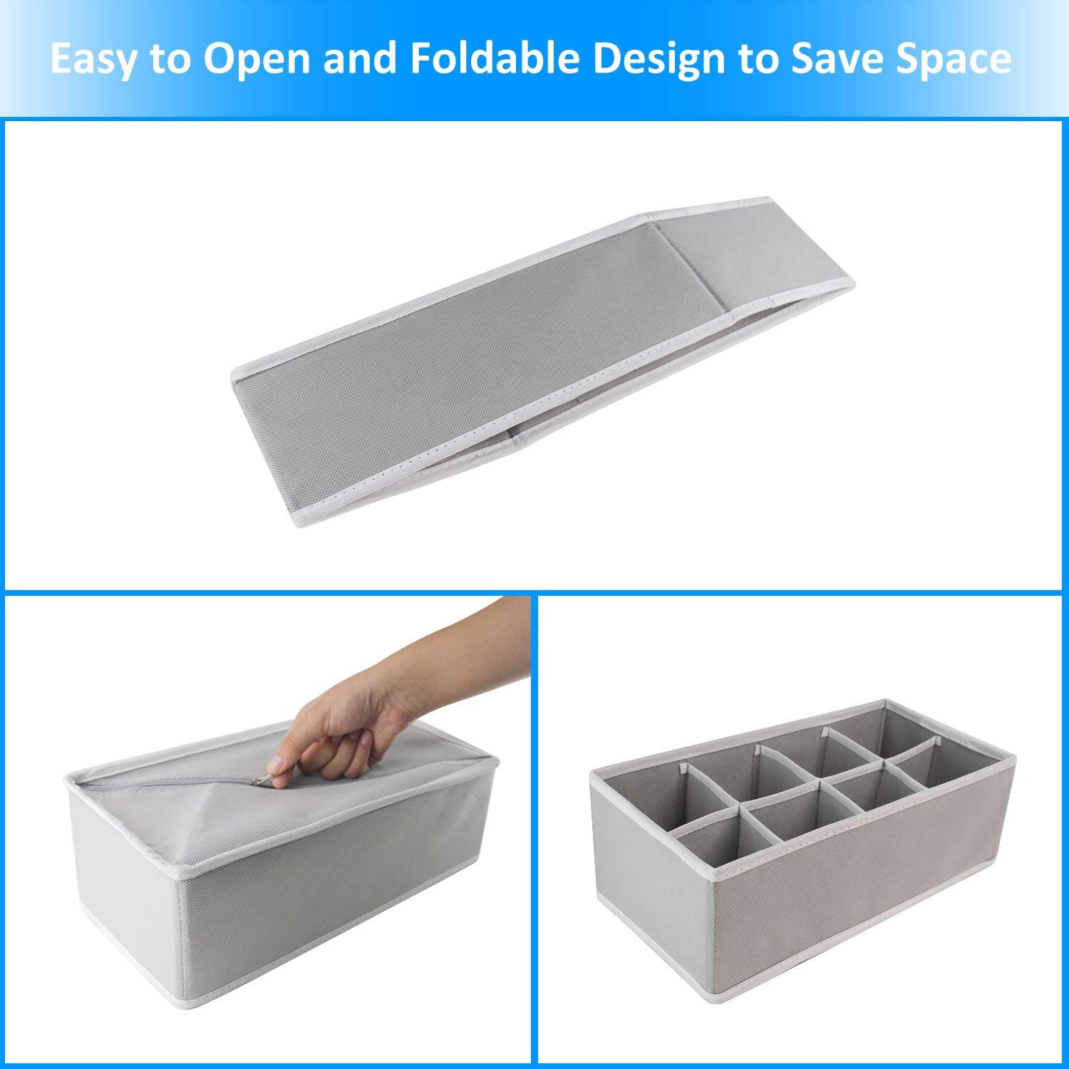 4 Pcs Foldable Drawer Organizer, GOGOODA Desk Closet Organizer and Storage Drawer Organizer for Underwear Bra Socks(Grey): Home Improvement