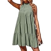 Okiwam Womens Summer Dress 2026 Sleeveless Halter Neck Flowy Mini Sundress Casual Babydoll Spring Beach Vacation Clothes