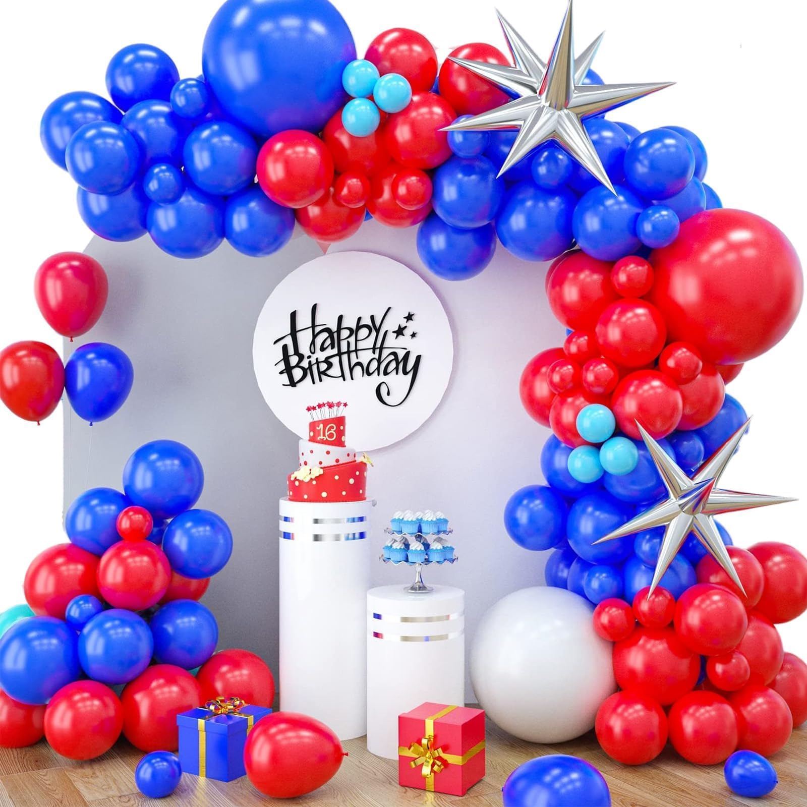 Red Blue Balloon Garland Kit, 89PCS Red Blue Balloon Garland with Red and Dark Blue Balloons, Red Blue Balloon Arch for Independence Day Graduation 4Th Of July Baseball Nautical Party Decorations