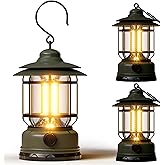 Portable LED Camping Lanterns,1500LM Step-less Dimming, Lightweight Retro Battery Powered USB Rechargeable Tent Lights,Survival Kits Flashlight for Power Outage Emergency Hiking Hurricane 3 Pack Green