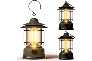 KUNDGLA Portable LED Camping Lanterns,1500LM Step-less Dimming, Lightweight Retro Battery Powered USB Rechargeable Tent Lights,Survival Kits Flashlight for Power Outage Emergency Hiking Hurricane 3 Pack Green