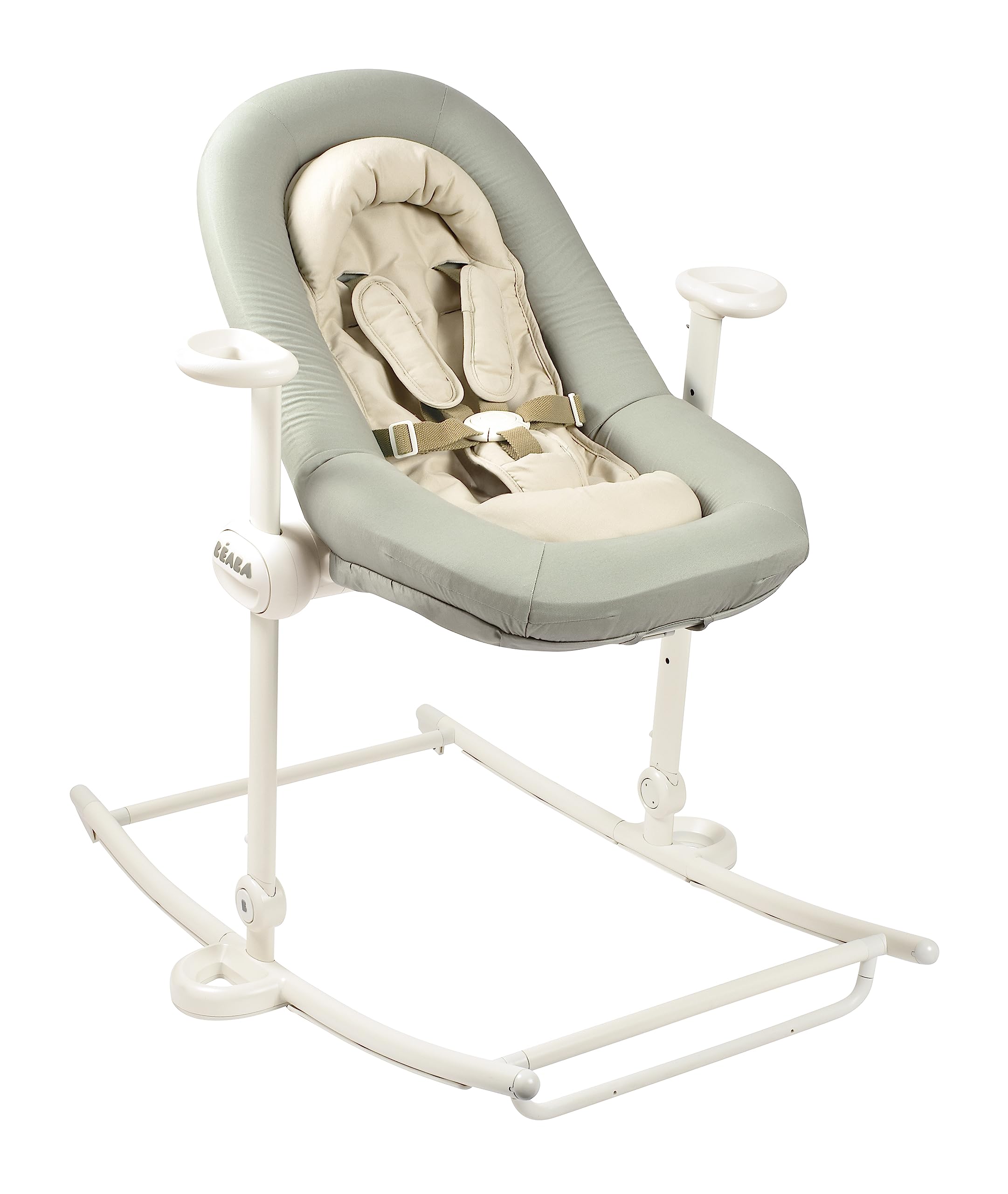 Béaba Béaba, Transat Bebe, Transat Up&Down Plus, 4 Hauteurs, 3 Inclinaisons, Réglable Par Simple Pression, Pliable, Reducteur Naissance, Assise 100% Coton, Finition Premium, Harnais 5 Points, Breveté, Sauge