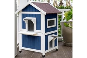Rockever Outdoor Cat House, Large Outdoor Houses for Feral Cats Wooden Outside Cat Shelter Weatherproof with Escape Door