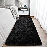 TWINNIS Super Soft Shaggy Runner Rugs Fluffy Carpets, 2x6 Feet, Indoor Modern Plush Area Rugs for Hallway Living Room Bedroom Kitchen Entryway, Upgrade Anti-Skid Rectangular Fuzzy Rug, Black