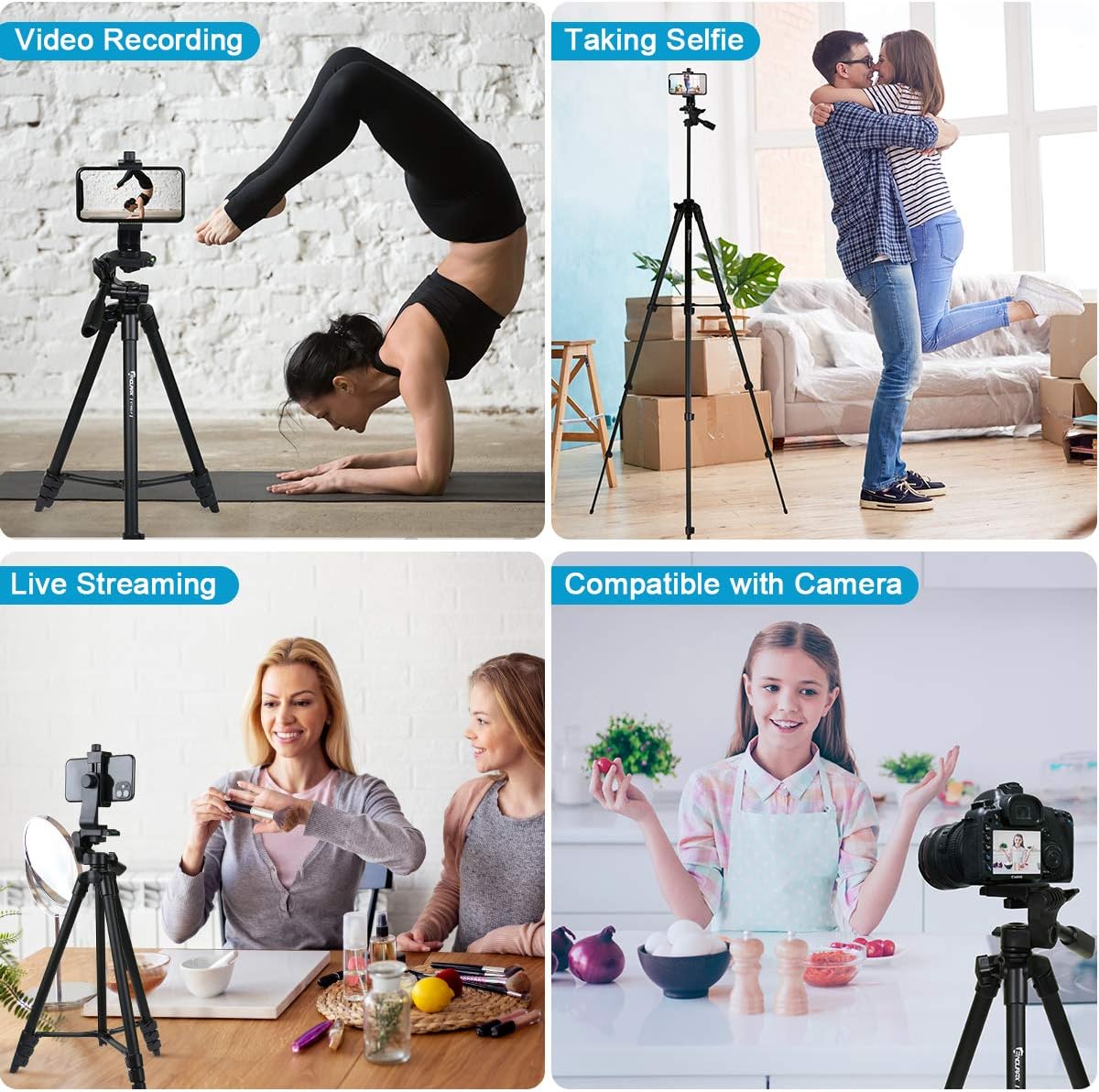Endurax Cell Phone Tripod 60" for Phone and Camera Extendable Phone Stand for Recording with Remote Shutter & Universal Smartphone Mount for Android Phone: Camera & Photo