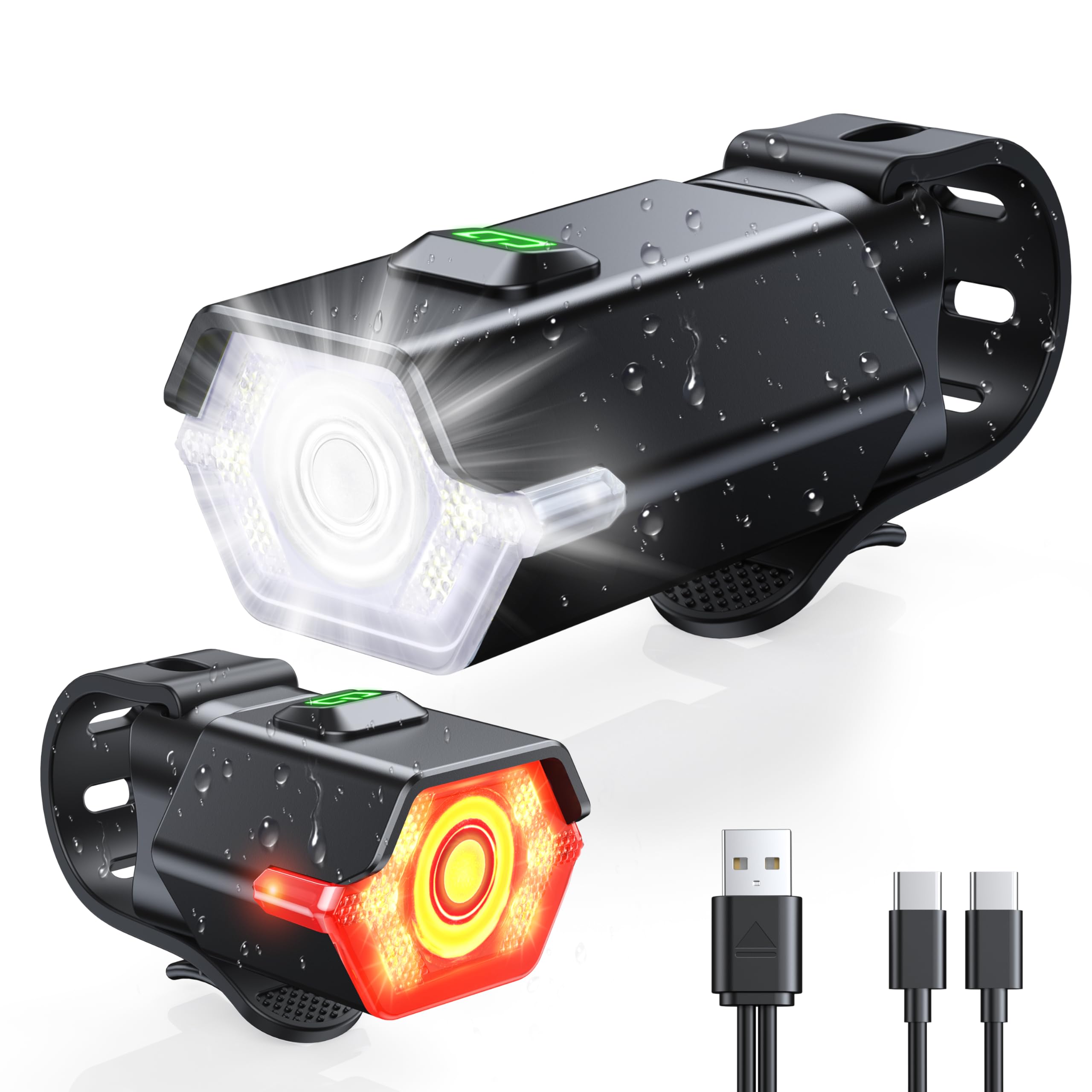 CIRYCASE Bike Lights Front and Back, 3+6 Modes Bicycle Lights with Side Warning Light, Rechargeable & IP65 Waterproof Cycle Light, CyclingLights Headlight and Rear for Road Riding, Easy to Install