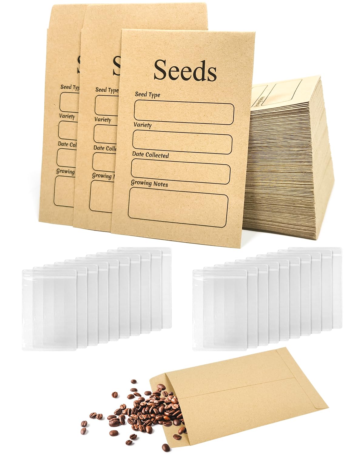 3.15 * 4.72 Inch Small Seed Packets Envelope, 140pcs Resealable and Clear Self-Envelopes, Kraft Storage Envelopes for Plant Lover