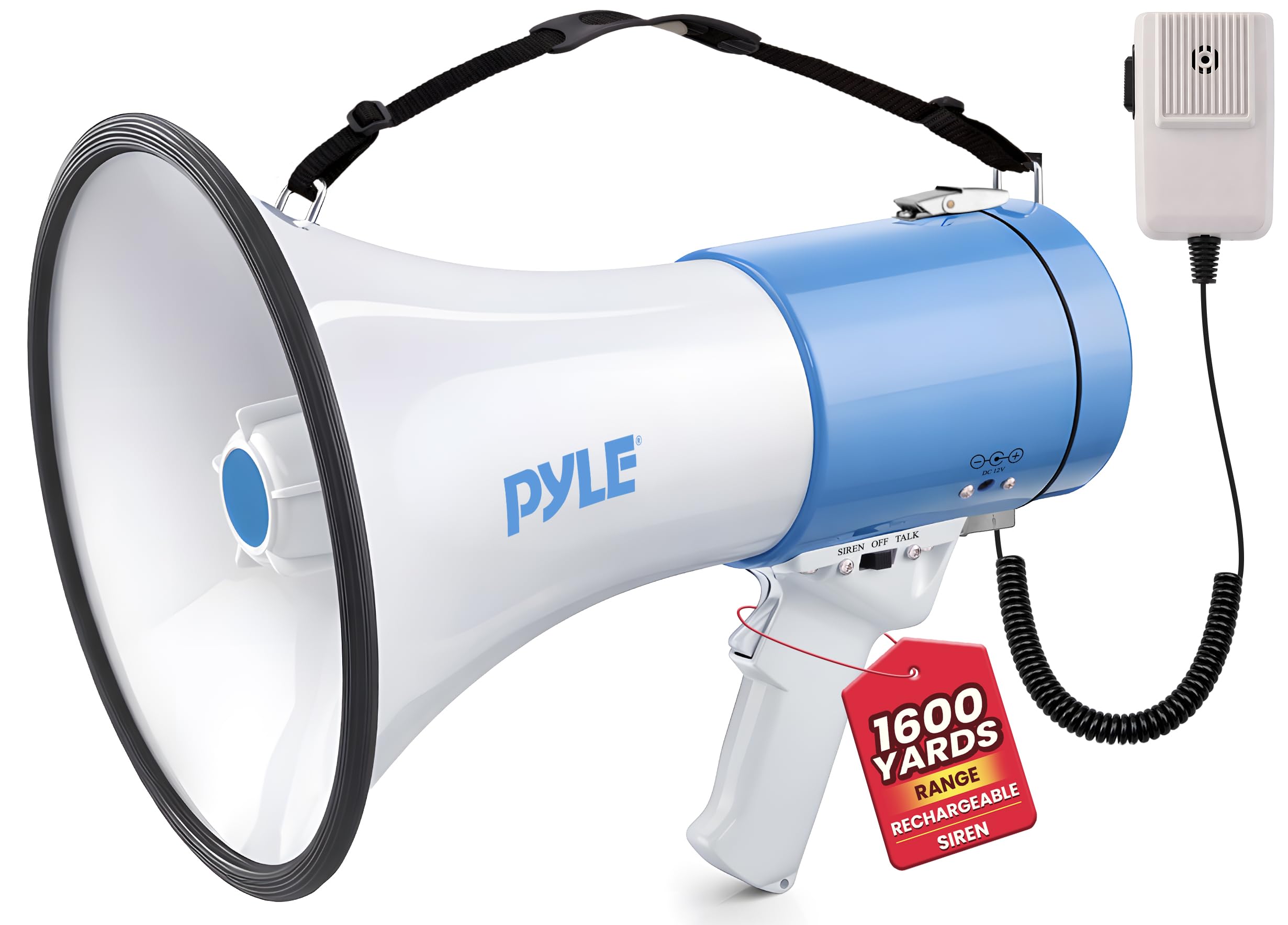 Photo 1 of ***MISSING DC POWER SUPPLY*** Pyle Megaphone - Portable PA Bullhorn - Built-in Siren, 50W Adjustable Volume Control in 1600 Yard Range, Ideal for Any Outdoor Sports, Cheerleading Fans & Coaches Or Safety Drills