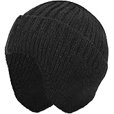 Dhthdrh Knitted Beanie Earflap Hats Black Soft Winter Hats Ear Covers Warm Slouchy Stretchy Knit Skull Cap for Men Women