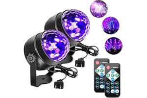 LUNSY UV Black Lights for Glow Party, 6W Disco Ball LED Party Lights Sound Activated with Remote Control, 7 Modes Stage Light for UV Party Halloween Decorations Birthday Party DJ Bar Xmas(2 pcs)