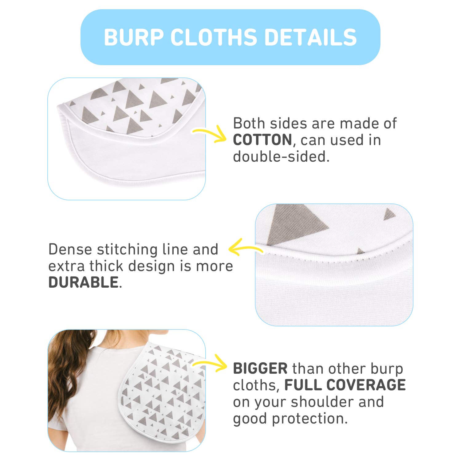 Burp Cloths for Baby Boys and Girls - 5 Pack 100% Combed Cotton Baby Burp Set, Extra Absorbent & Soft Burping Cloth, Burp Clothes, Newborn Towel, Excellent Baby Shower/Registry Gift: Kitchen & Dining