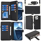 Jaorty Fit for iPhone 16 Pro Max 5G Phone Case Wallet for Women with Strap,Crossbody Shoulder Lanyard Wallet Case for iPhone 16 Pro Max with Card Holder,Zipper Pocket PU Leather Case,6.9" Black