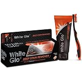 White Glo Deep Stain Remover Whitening Toothpaste + Charcoal Infused Flosser Tip Toothbrush, 5.2 Ounce
