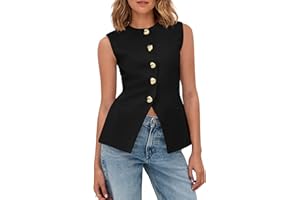 BTFBM Blazers for Women Vest Tops Business Casual Outfits Button Down Sleeveless Pockets Office Work Clothes Spring 2026