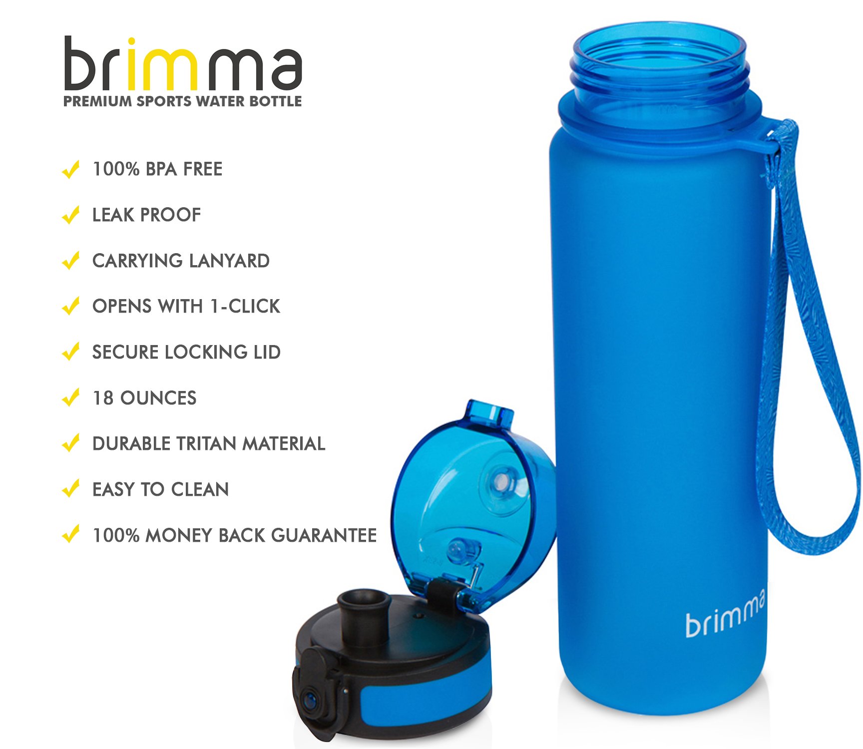 Brimma Premium Sports Water Bottle With Leak Proof Flip Top Lid 18 Oz