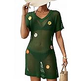 Dokotoo Swimsuit Coverup for Women 2026 V Neck Short Sleeve Floral Beach Dress Crochet Swim Cover Up Vacation Outfits