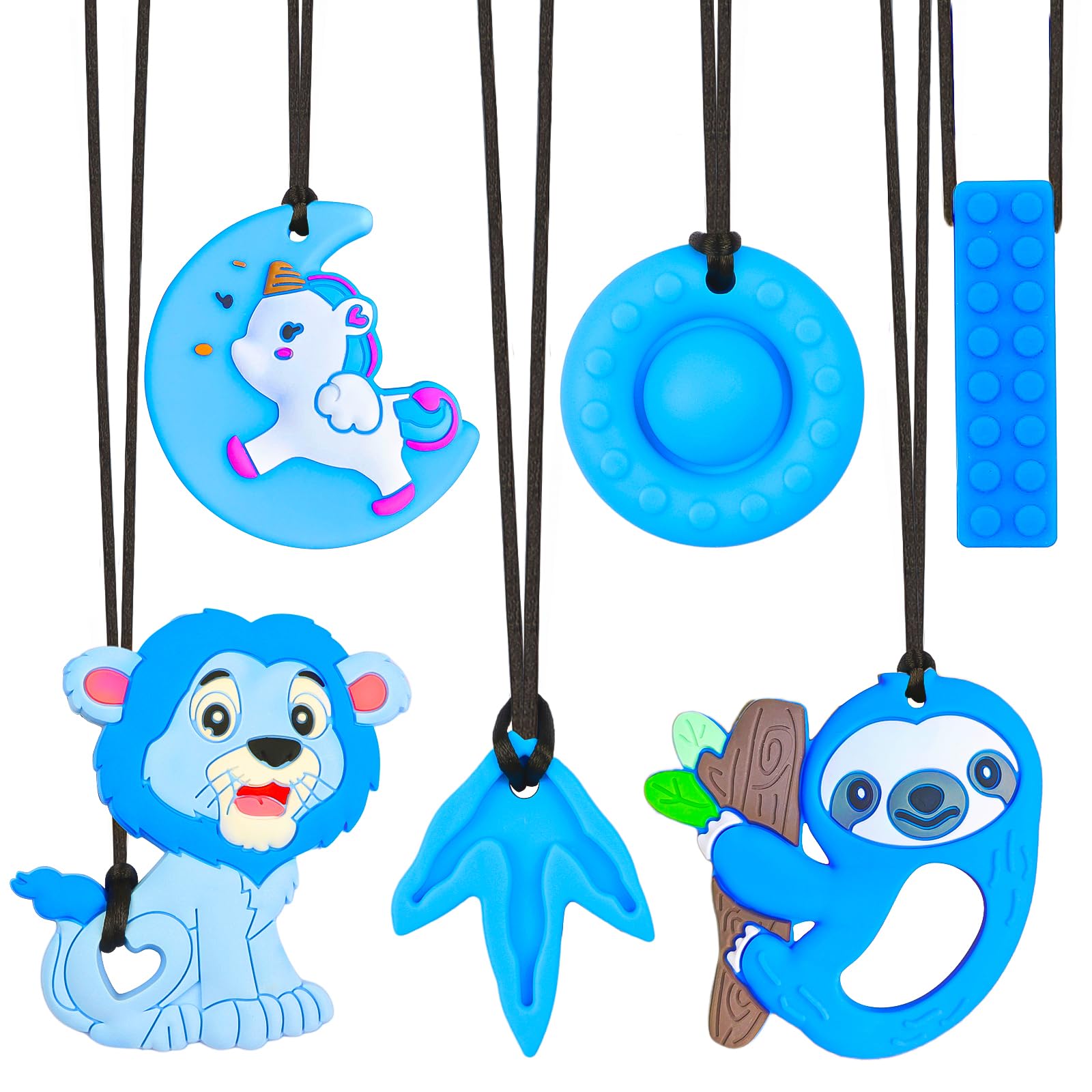 6PCS Sensory Chew Necklace, Biting Toys for Autistic Kids,Chewy Necklace Value Pack,Teether Toys for Children with Autism, ADHD,Safe, Durable, & Easy to Clean, Chew Necklaces for Sensory Kids(Blue)
