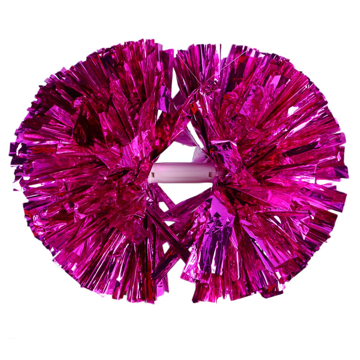 Amosfun Cheerleading Pom Poms Metallic Foil Pom Poms Balls with Baton Handle for Team Sports Dance Size L Rose Red