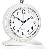 AYRELY&reg; 5.5" Vintage Metal Alarm Clock, Desk and Table Clock for Shelf | Battery Operated Silent Analog Clock with Light for Living Room,Mantel, Bedside and Home Decor (White)