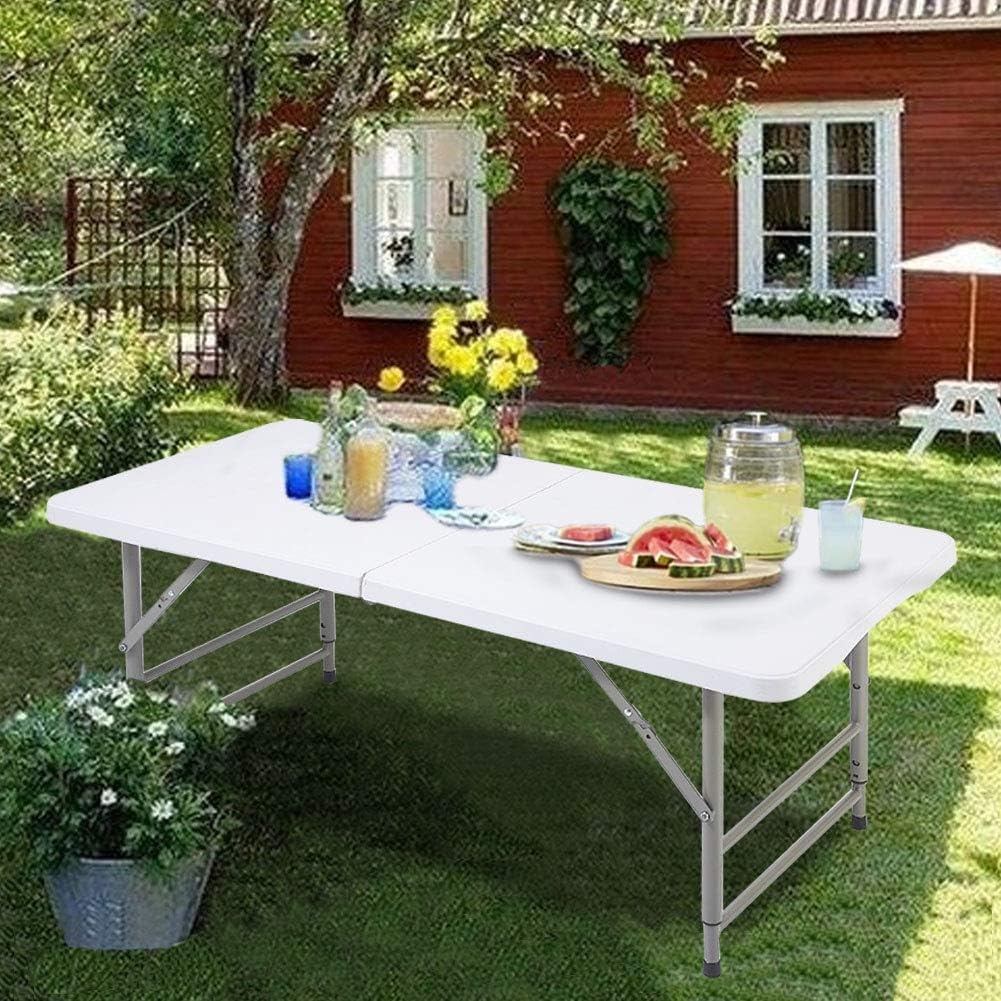 FORUP Folding Utility Table, 4ft Fold-in-Half Portable Plastic Picnic Party Dining Camp Table: Furniture & Decor