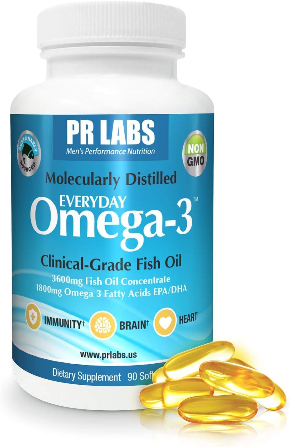 Amazon Com Pr Labs Everyday Omega 3 Clinical Grade Fish Oil Supplement For Men Promotes Heart Brain Immune And Joint Support Sustainably Sourced And Molecularly Distilled 1800mg Epa And Dha 1 Pack Health Personal Care