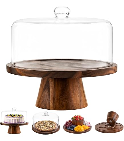 Amazon.com | Acacia Wood Cake Stand with Glass Lid–12