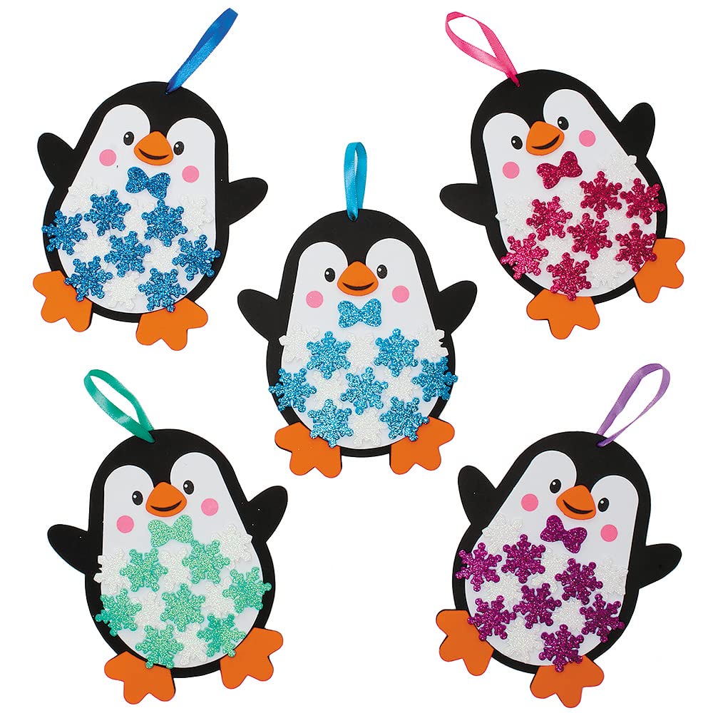Baker Ross FX284 Penguin Snowflake Decoration Kits - Pack of 5, Kids Christmas Decorations Craft Kit, Arts and Crafts Christmas Decorations