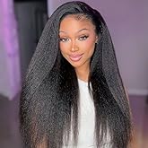 Kinky Straight Half Wig Human Hair 200 Density 3 In 1 Seamless Flip Over Half Wigs Human Hair Glueless Wear and Go Beginner Friendly Kinky Straight Human Hair Drawstring Headband Wig for Women 20 Inch