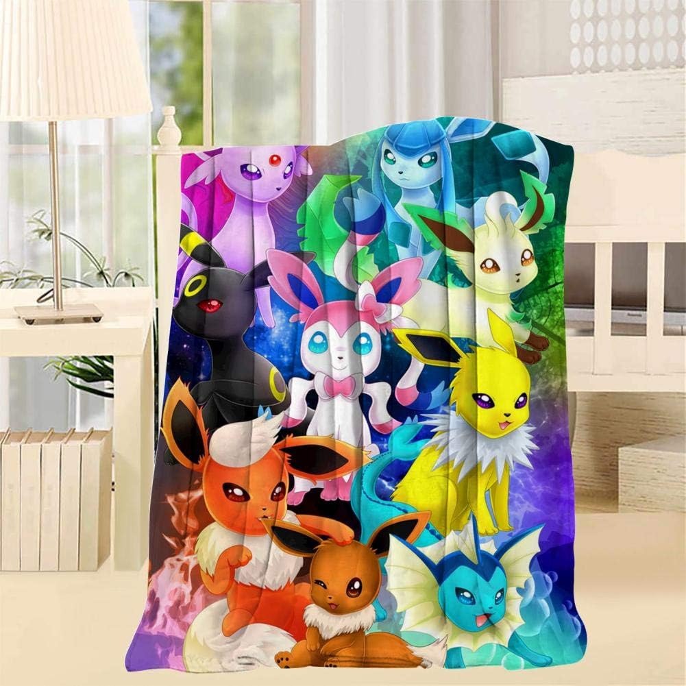 BEKAIHOME Eev-EE ES-Peon Rainbow Evolution Luxurious Fur Blanket Smooth Soft Print Throw/Twin Blanket for Sofa/Bed/Office Throw 50x60inch