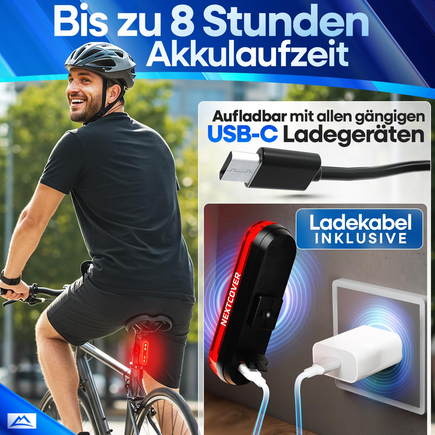 NEXTCOVER® Rücklicht Fahrrad mit [VisionLux] LEDs und Bremslicht I StVZO zugelassen I LED Fahrradrücklicht mit 8 Stunden Akku I Fahrradlicht hinten für Rennrad, E-Bike, Rücklicht 4