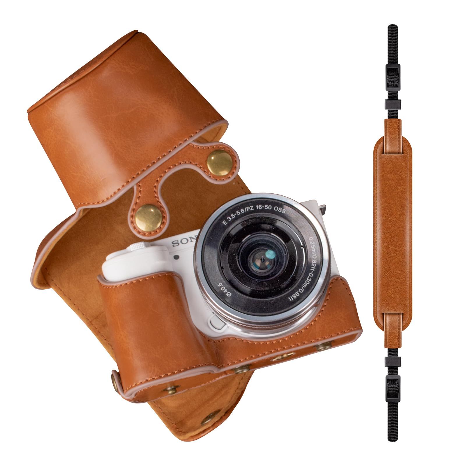 MUZIRI KINOKOO ZVE10 Case Comaptible for Sony ZV-E10 ZVE10 with 16-50mm Lens Camera, PU Leather Protective Case with Adjustable Shoulder Strap Carrying Case - Brown